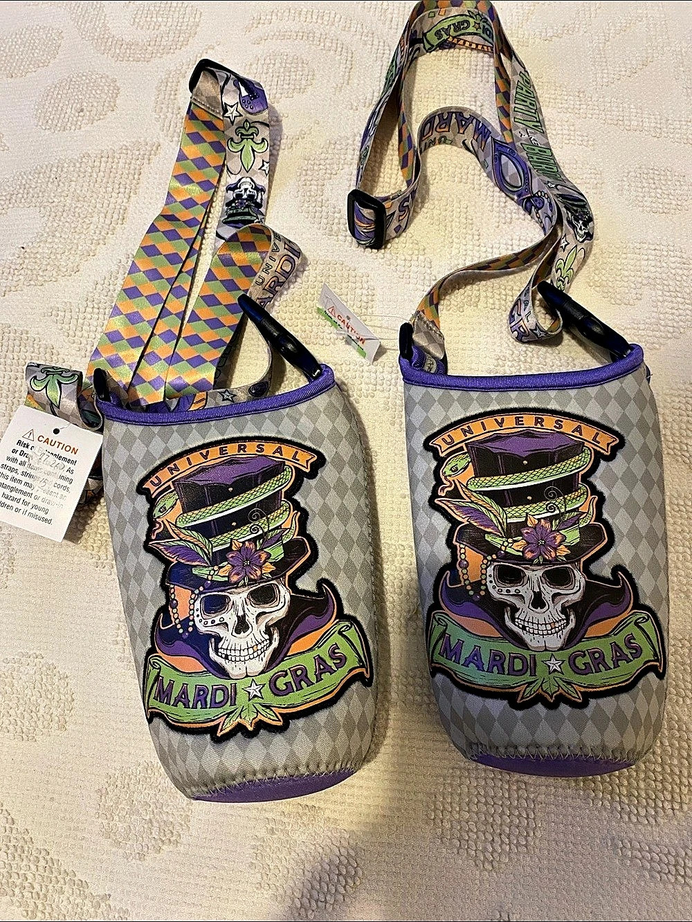 Drink holders Mardi Gras Crossbody Geometric pattern Bags in Gray & Purple NWT